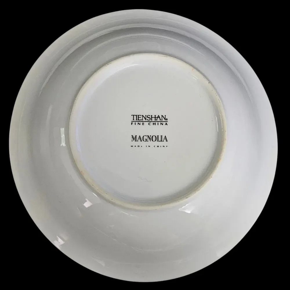 Tienshan Magnolia Round Serving Bowl Floral Pink Green Rim Fine China 9